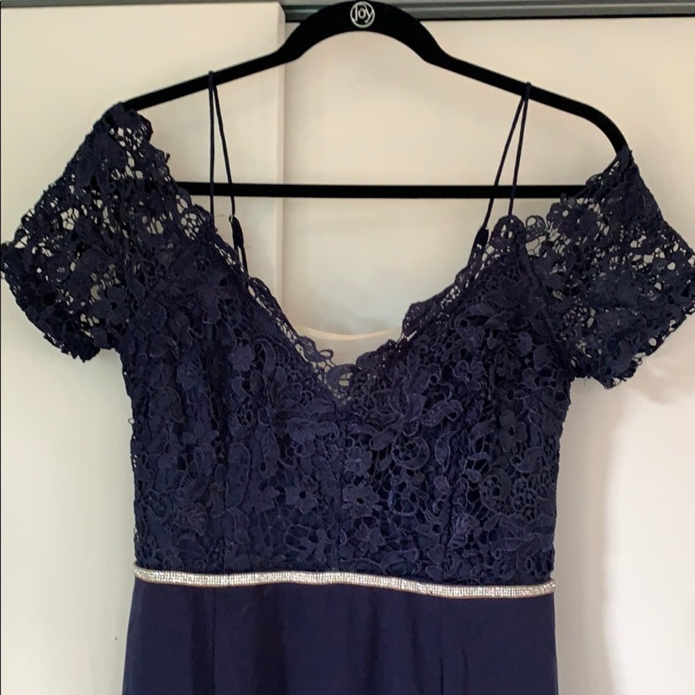 Long navy, off shoulder maxi